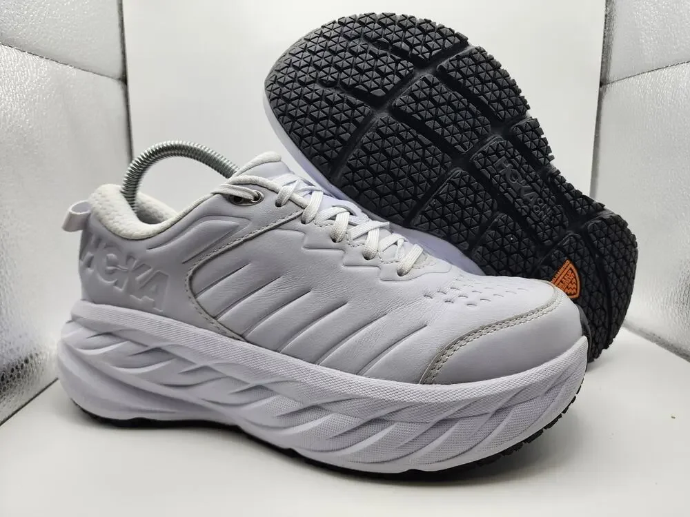 Hoka One One Bondi SR Women's 8D WIDE White Oil Slip Resistant Shoes 1129351 WHT